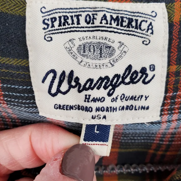 Wrangler Slim Fit Button Front Shirt Flannel Mens Large Plaid Long Sleeve - Picture 4 of 6